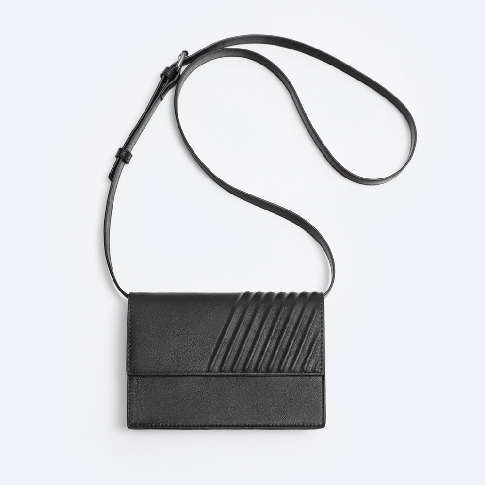 NWOT. Zara Man Black Embossed Mini Crossbody Bag.
